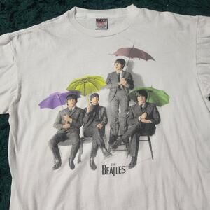 Vintage The Beatles Umbrella Photo Tee White Oneita Power-T XL 90s Rock